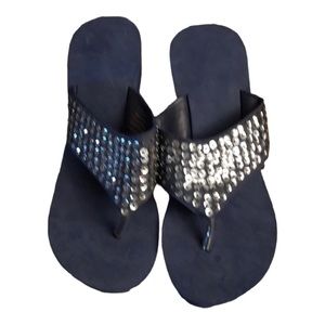 Navy Sequin size 10 thong platform flip flops like new